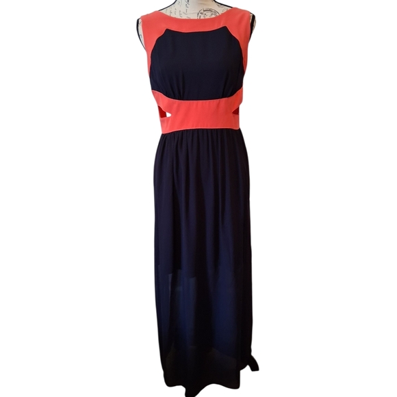 Sweet Storm Cutout Maxi Dress, Navy & Coral  Size Large - Picture 1 of 9